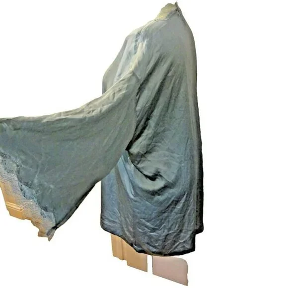 Victoria's Secret Pre-Loved M/L Lace Trim Polyester Short Sage Green Robe Kimono - Picture 9 of 12